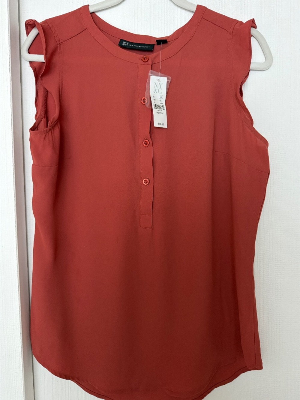 New York & Company Rust Ruffle Sleeve Blouse Size Medium NWT